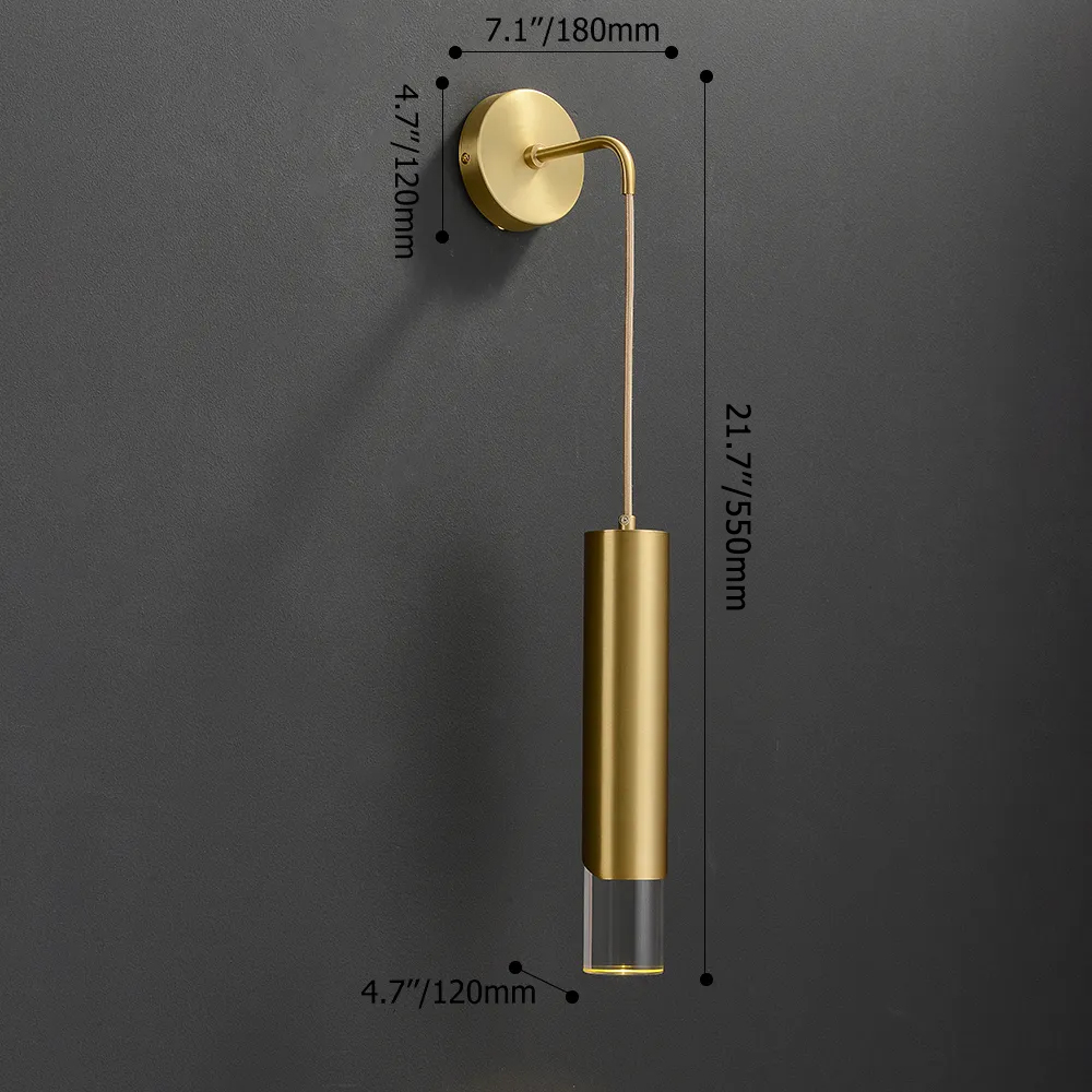 Modern Armed Wall Sconce 1-Light Brass Wall Light Indoor Wall Lighting ...