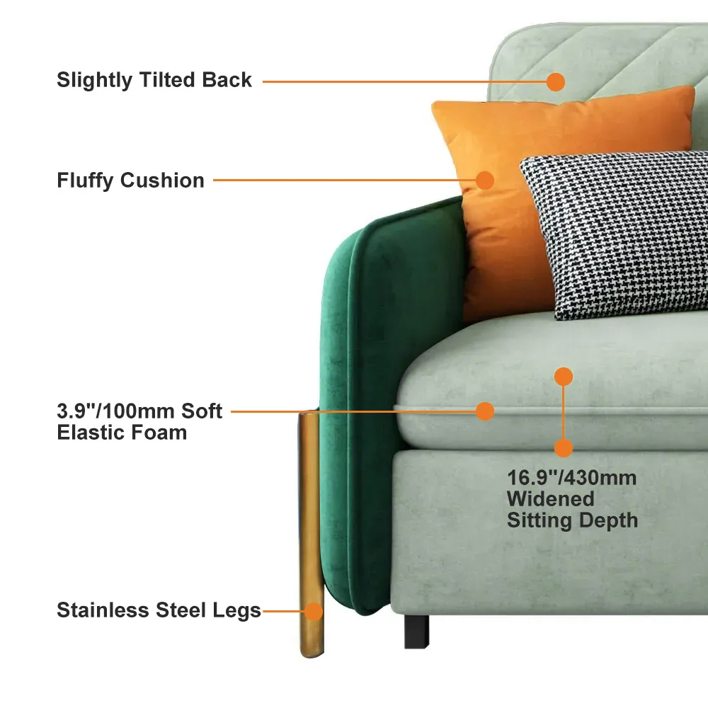 55" Full Sleeper Sofa Green Upholstered Convertible Sofa