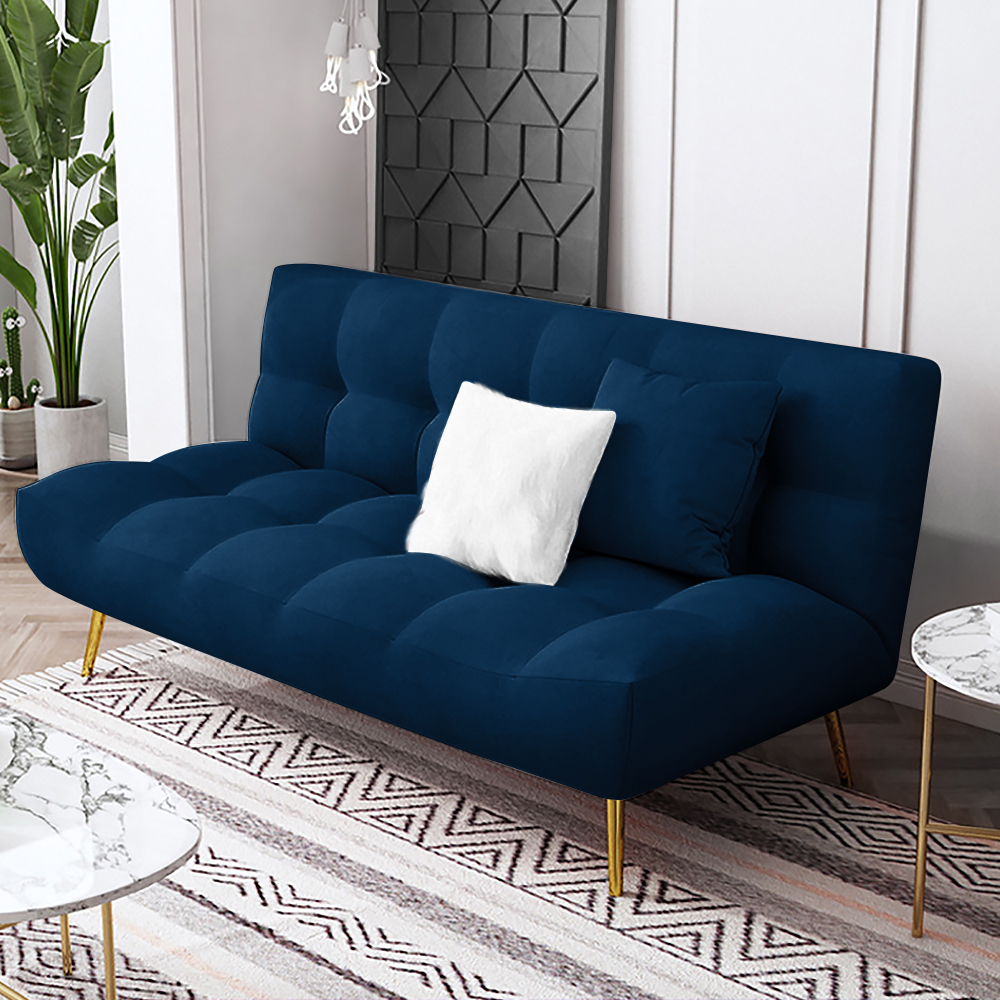 1800mm Sleeper Sofa Bed Velvet Upholstered Convertible Couch in Deep Blue