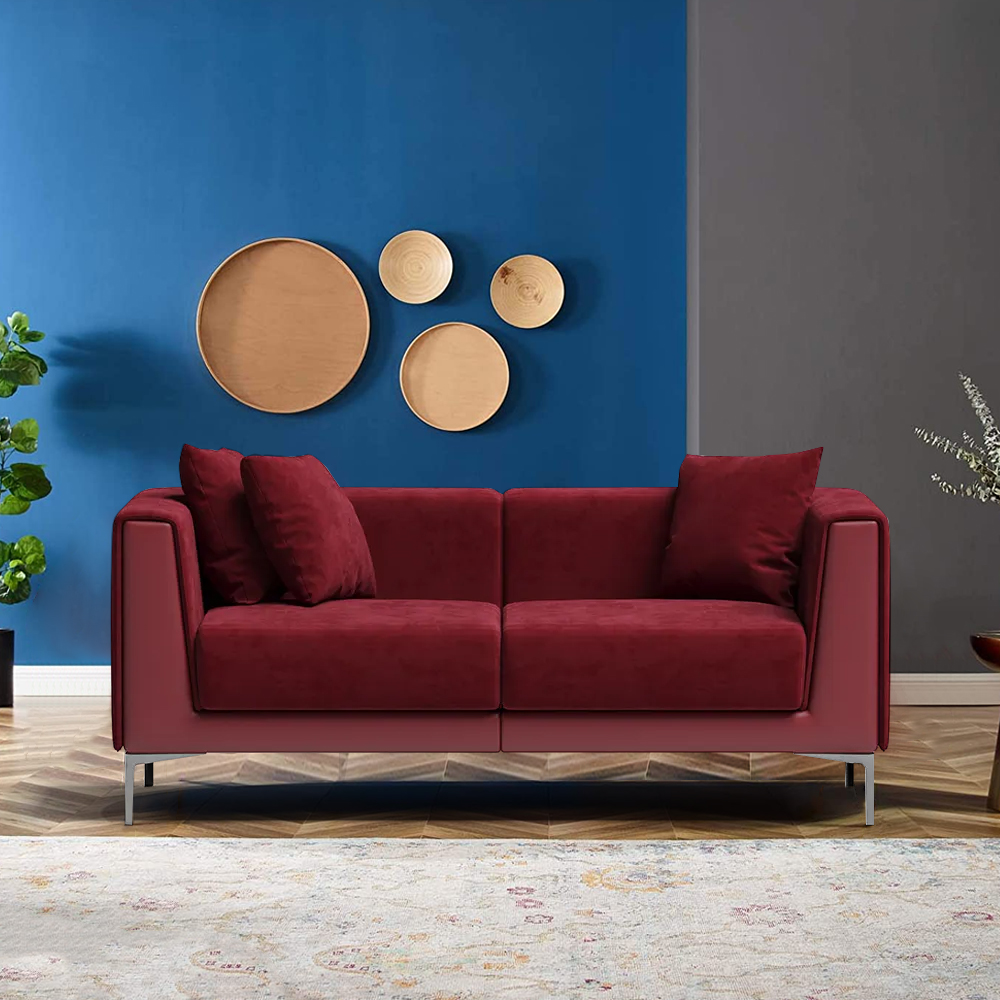 Image of 65" Wine Red Modern Modular Velvet Living Room Deep Sofa for 2 Seaters