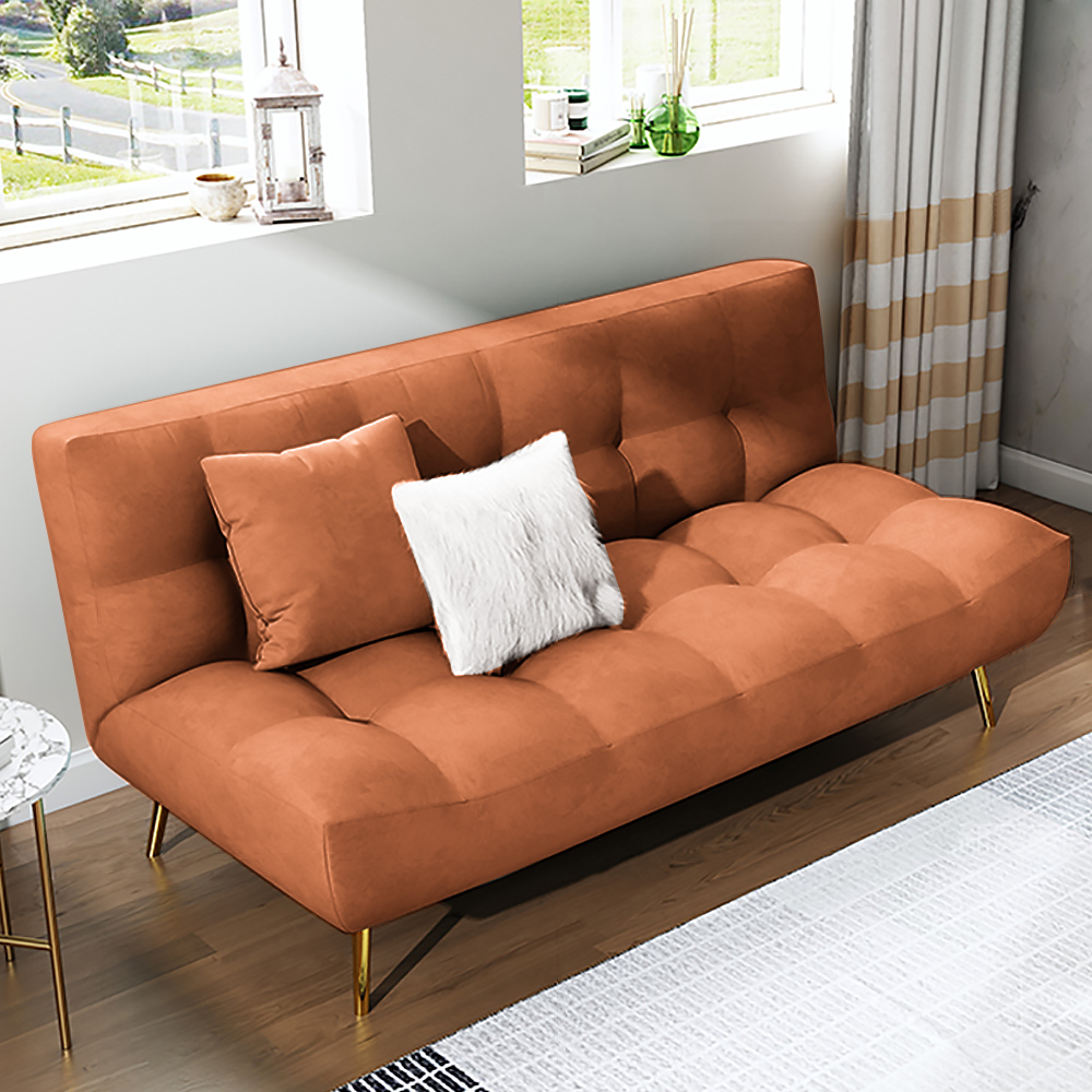 1800mm Orange Sleeper Sofa Bed Convertible Sofa Couch Velvet Upholstery