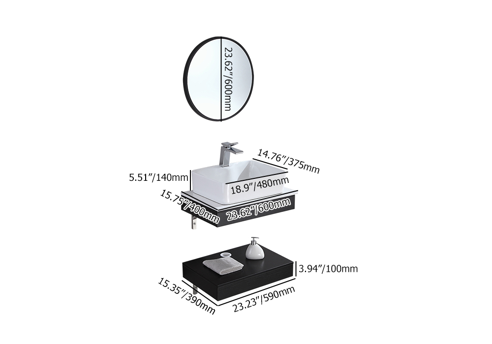 Modern 24 Floating Wall Mount Single Bathroom Vanity Set