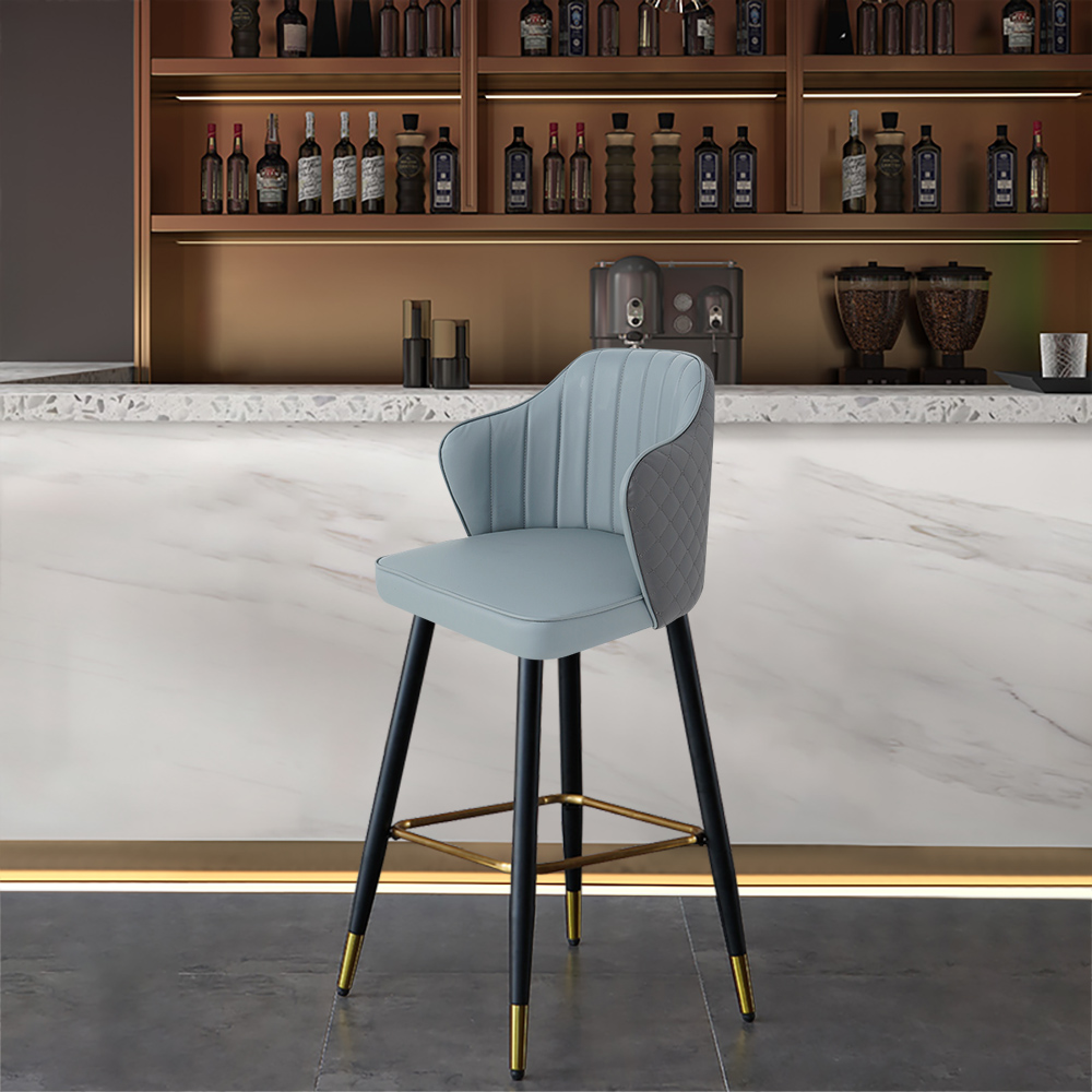 Image of Gray Modern Bar Stool Height Upholstered Chair with PU Leather