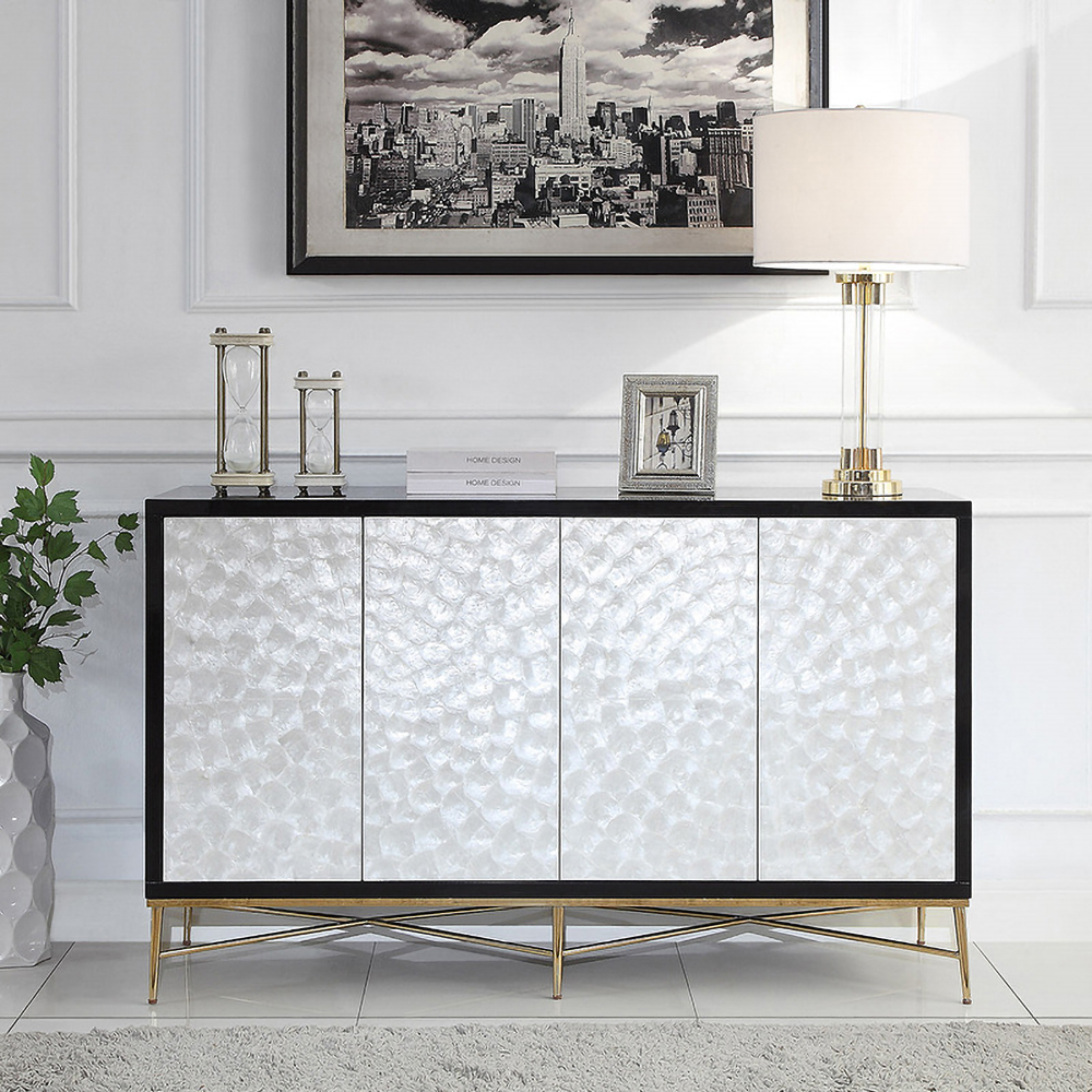 1500mm Modern Sideboard Buffet White Natural Shell Surface with Doors & Shelves