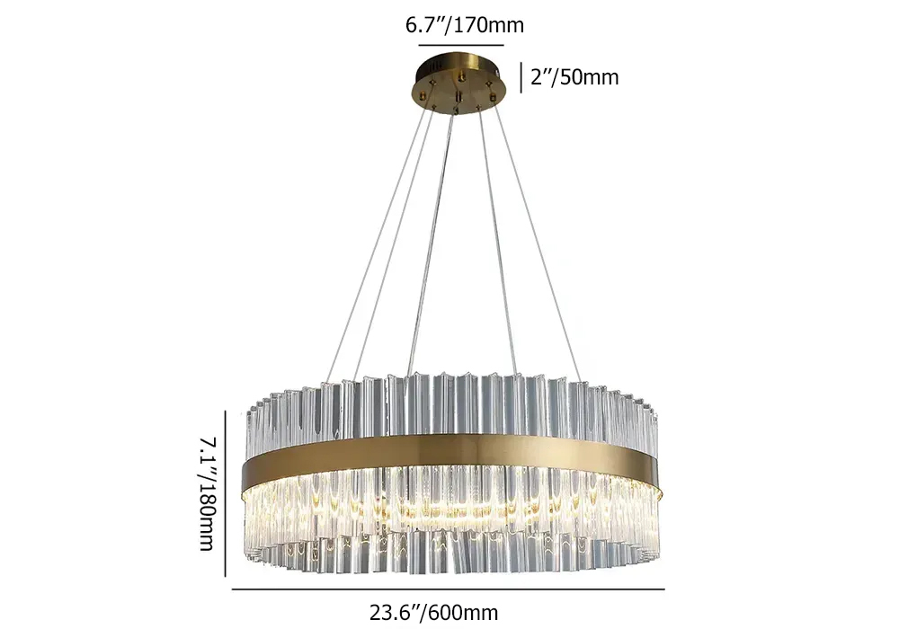 Modern Glass Chandelier with Round Frame in Brass and Adjustable Cables