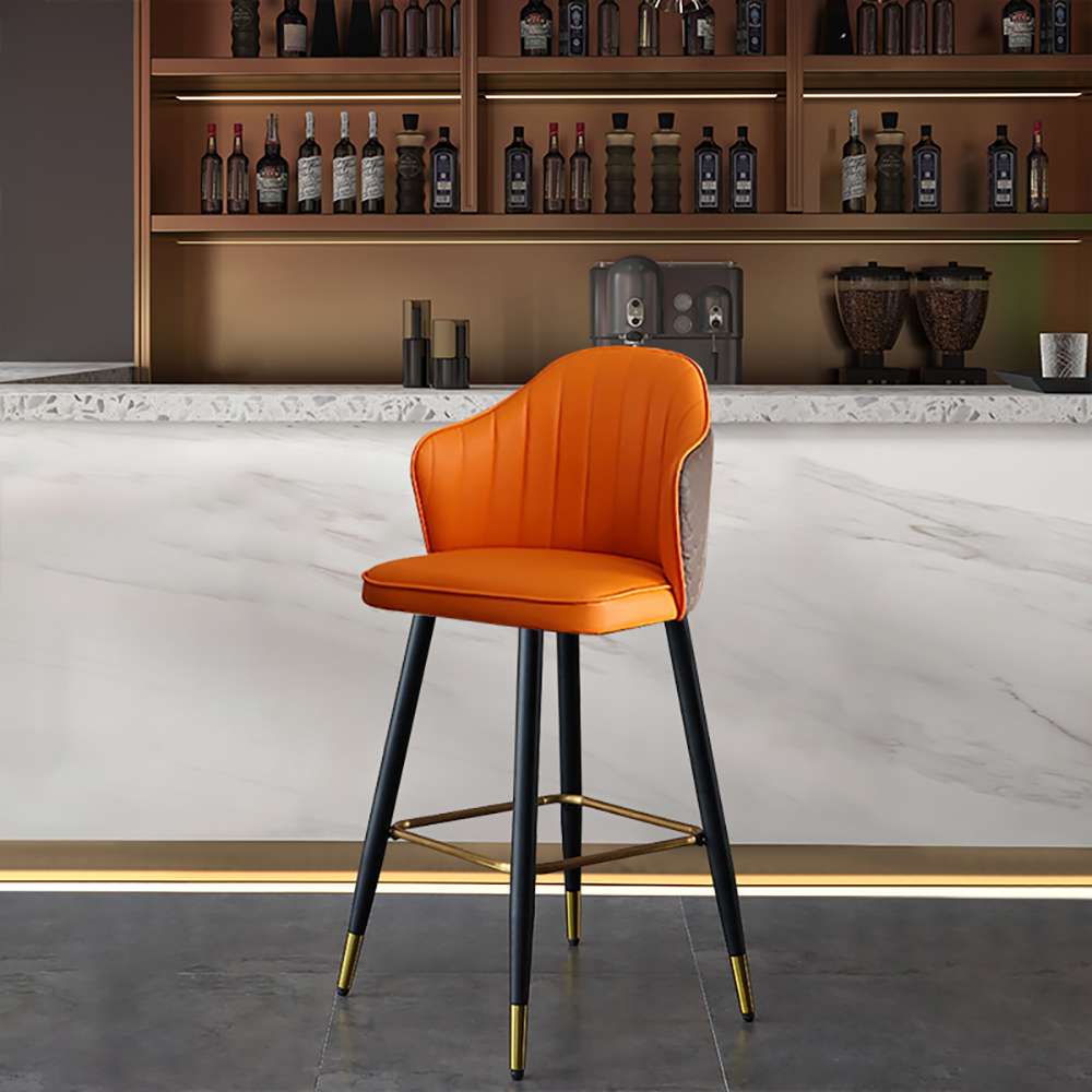 Image of Orange Modern Bar Stool Height Upholstered Chair with PU Leather