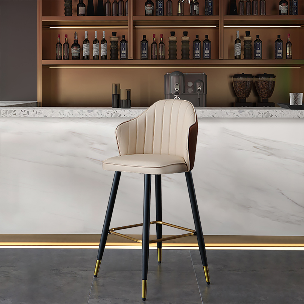 Image of Beige Modern Bar Stool Height Upholstered Chair with PU Leather