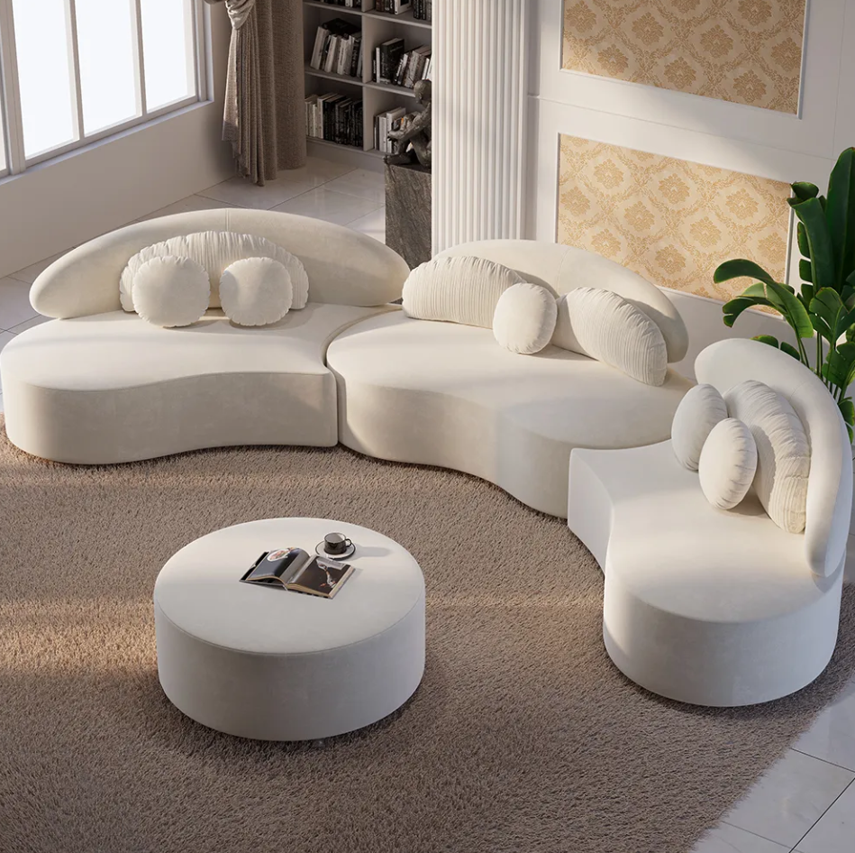 Thuisland eiwit meer Titicaca Modern 7-Seat Sofa Curved Sectional Modular Beige Velvet Upholstered with  Ottoman-Homary