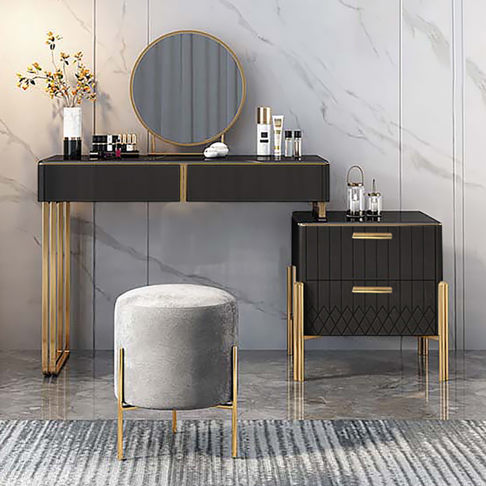 Aro Modern Makeup Vanity With Flip Top Mirror Side Cabinet Expandable Dressing Table With Drawers Stainless Steel In Black Homary