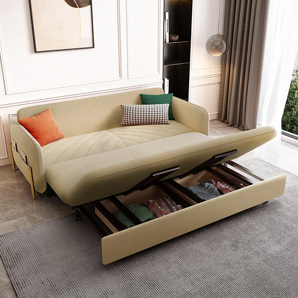Sofá cama completo Sofá convertible tapizado beige-Homary