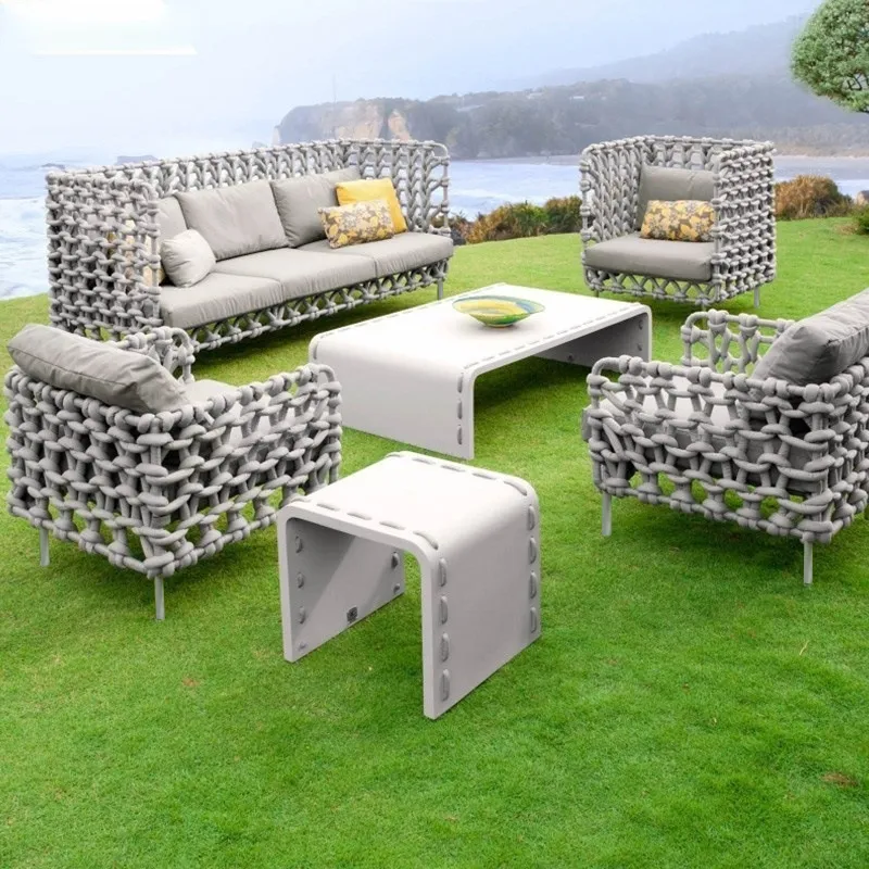 Rope Outdoor Sofa Set With Coffee Table, Rattan Outdoor Furniture Cebu