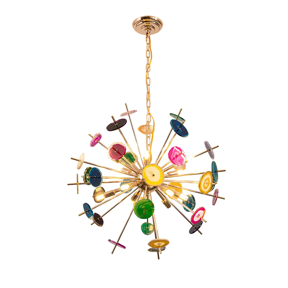 Art Deco 12-Light Sputnik Agate Chandelier with Adjustable Chain in Rose Gold