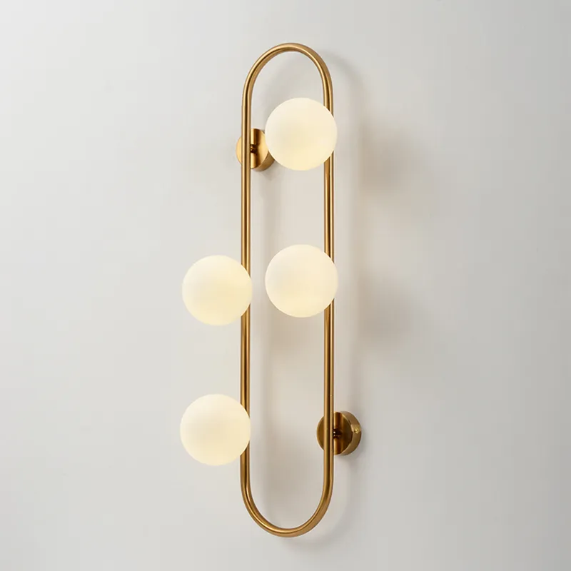 Globe Wall Sconce White Glass 4-Light Wall Lighting Gold Oblong Hanging Rod
