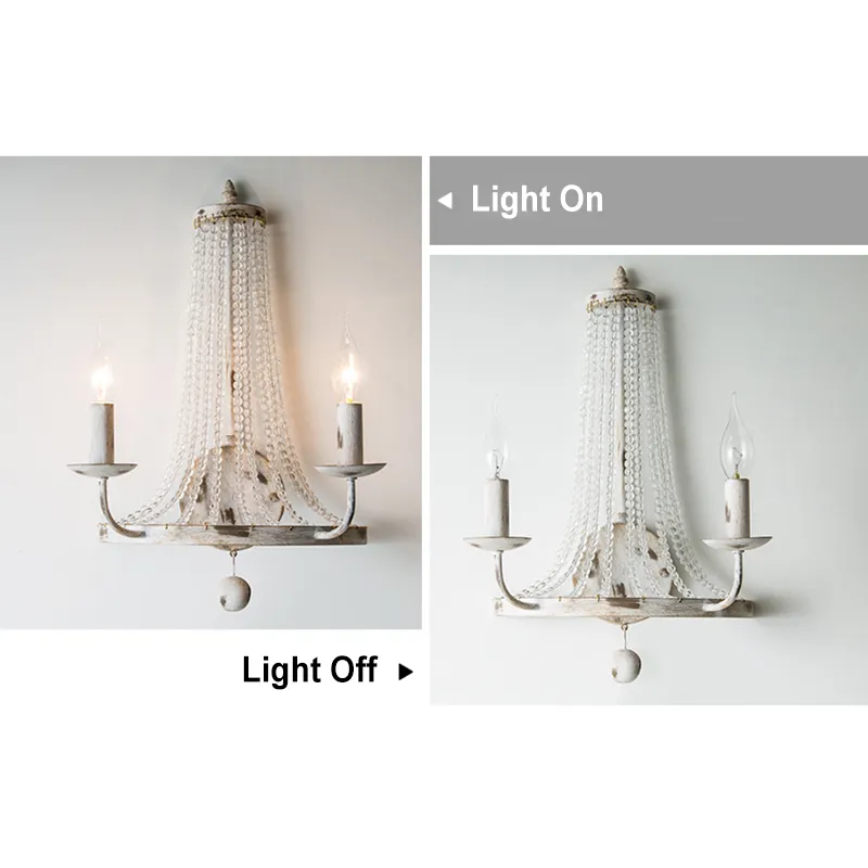 Crylite 2-Light Crystal Beaded Rustic Retro Indoor Wall Sconce in Distressed White