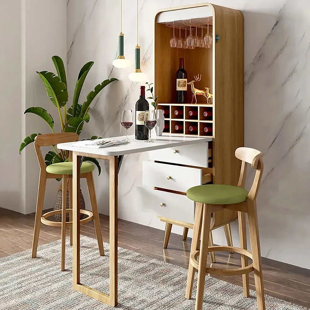 counter Established theory club Foldable Bar Cabinet Convertible with Wine Rack & Table & 3 Drawers-Homary
