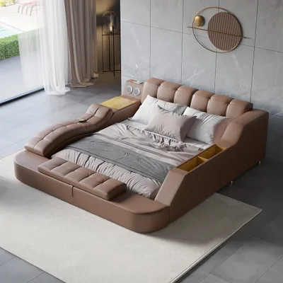 Brown Smart Bed King Size Tufted, Smart King Size Bed