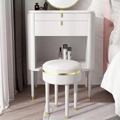 Wood Makeup Vanity Table, White Round Table Top Mirror Cabinets