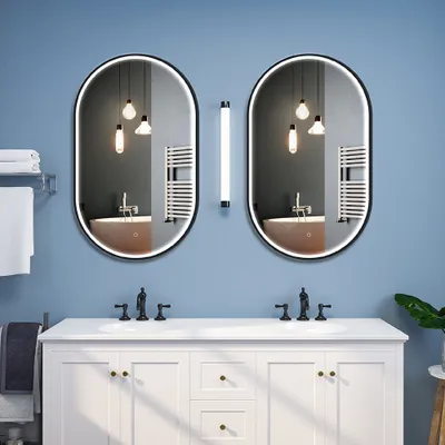 24 X 40 Capsule Led Bathroom Vanity, Led Bathroom Mirror Black Frame