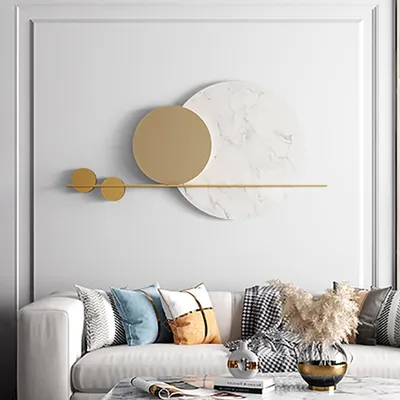 Modern Geometric Wall Decor Round Metal Art In Gold White Homary - White Metal Wall Art For Bedroom