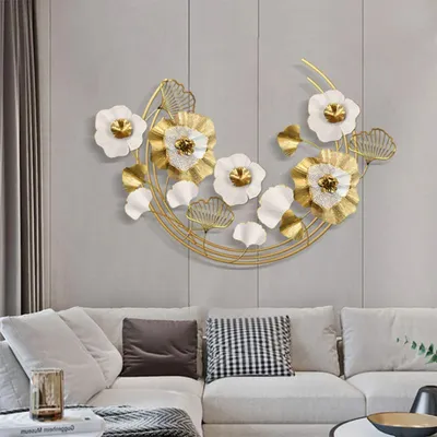 Luxury Metal Wall Decor Art With Gold White Leaves Flowers Homary - White Metal Wall Art For Bedroom