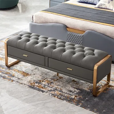 Modern Faux Leather Ottoman Bench With, Gold Faux Leather Ottoman Bed