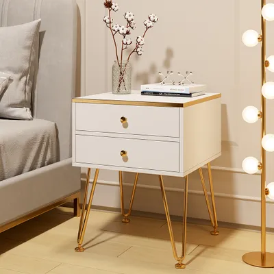 Drawers Bedside Table Gold Pulls, Gold Accent Bedside Table