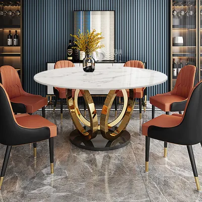 59 Modern Round Dining Table Set For 6, Round Dining Table Set With Upholstered Chairs