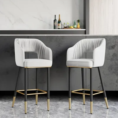 Modern White Velvet Upholstered Counter, Contemporary Upholstered Bar Stools