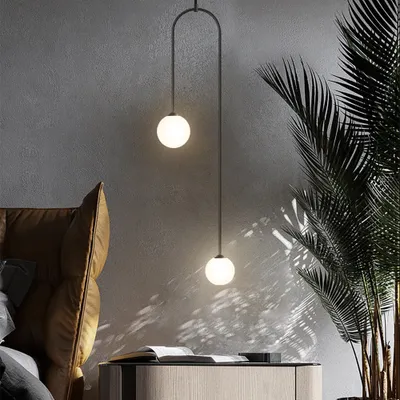 Der er en tendens maskine utilgivelig Modern Pendant Light Glass Globe 2-Light U-Shaped in Black for Living Room  and Bedroom-Homary