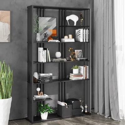 6 Shelf In Black Tall Book Homary, Modern Black Tall Bookcase