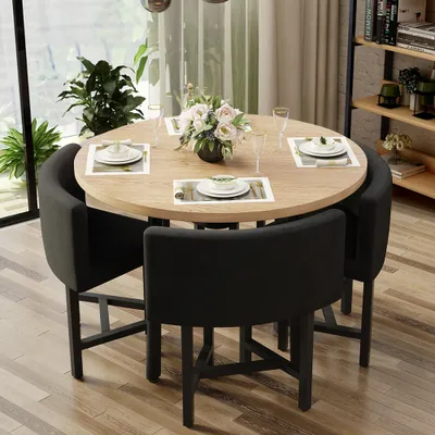40 Round Wooden 4 Seater Dining Table, Round Dining Table With 4 Upholstered Chairs