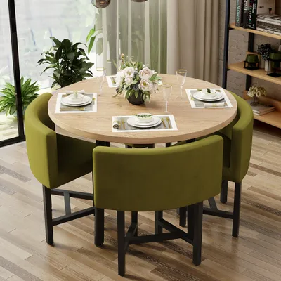 1000mm Round Wooden Small Dining Table, Small Nook Table And Chairs