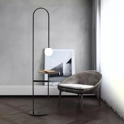 Modern Arc Floor Lamp With Shelf In, Black Arched Floor Lamp With Glass Shade