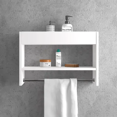 2 Tiered Bathroom Wall Shelf Towel Organiser With Rail Homary - White Bathroom Cabinet With Towel Bar