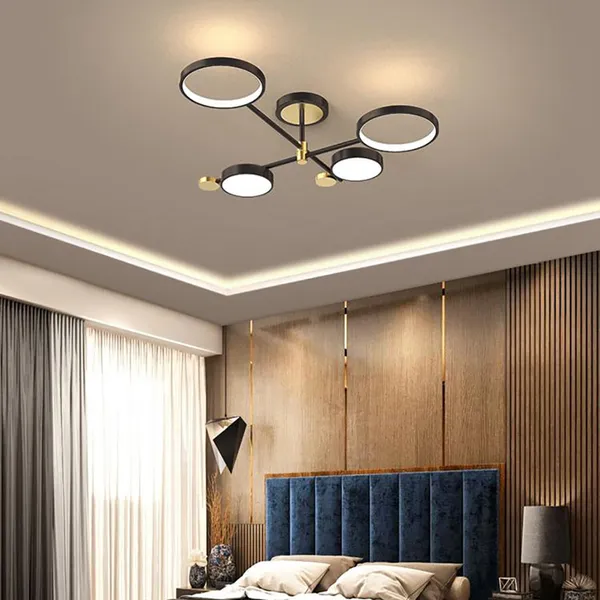 Nordic Style Semi Flush Mount Lighting Gold/Black Ceiling Light Fixture LED  Ring-Homary