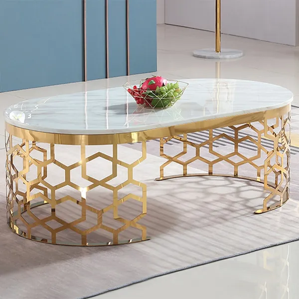 Modernization lyrics Infidelity Currs Modern Oval Coffee Table Marble Top with Stainless Steel Frame-Homary