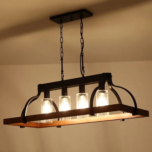 Rustic Metal and Wood 4-Light Kitchen Island Pendant Light ...