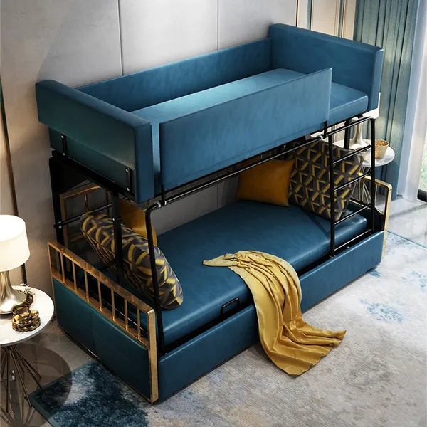 Modern Wood Bunk Bed Sleeper, Bunk Bed Turns Into Sofa