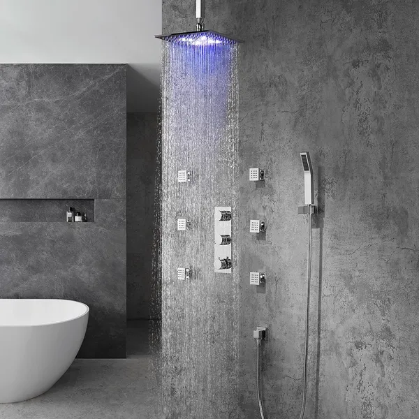 Rain Shower System With Handheld, Ceiling Mounted Shower Head System