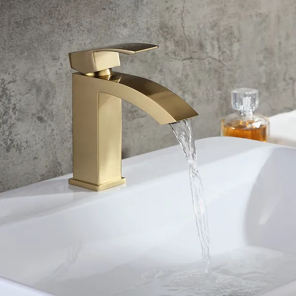 Ridge Contemporary Style Brushed Gold Single Hole Deck Mounted Bathroom Sink Faucet Homary - Sink Faucet Bathroom Modern