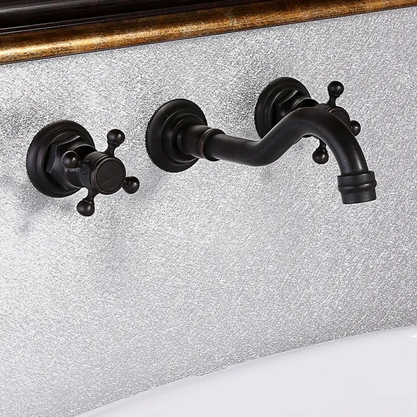 Details about   Classic Antique Black Wall Mount Bathroom Sink Faucet Double Cross Handle Mixer 