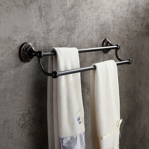 Strong Brass Double Bar Towel Rail Holder Bathroom Towel Hanger Wall Mounted 