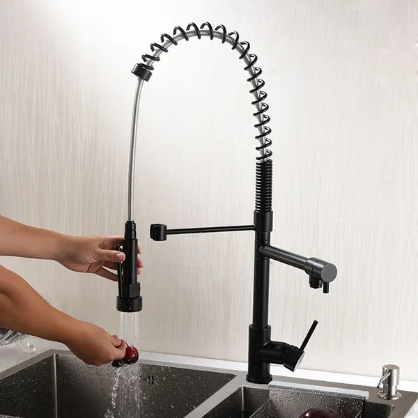 Modern Single Hole Spring Coil Pull Down Spray Kitchen Faucet ...