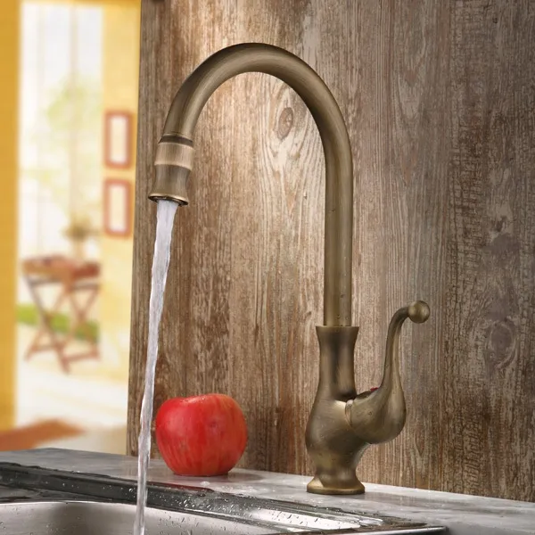 Lelan Antique Brass Single Handle Single Hole Goosenecked ...