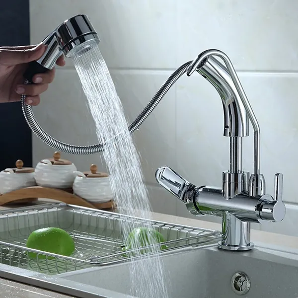 Single Hole Pull-Down Sprayer with Water Filtering Kitchen Sink Faucet in  Polished Chrome-Homary
