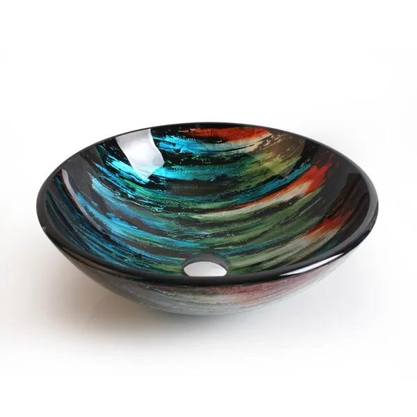 Creative Multi Color Round Bowl-Shape Tempered Glass Basin Bathroom Vessel Sink 