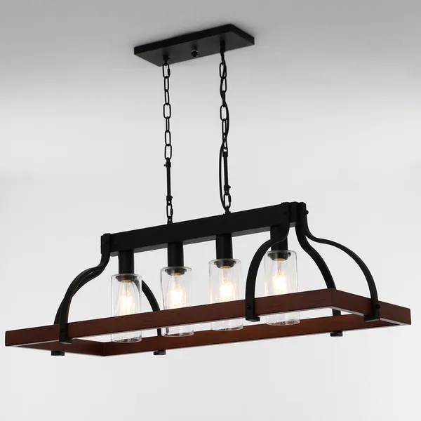 Rustic Metal and Wood 4-Light Kitchen Island Pendant Light ...