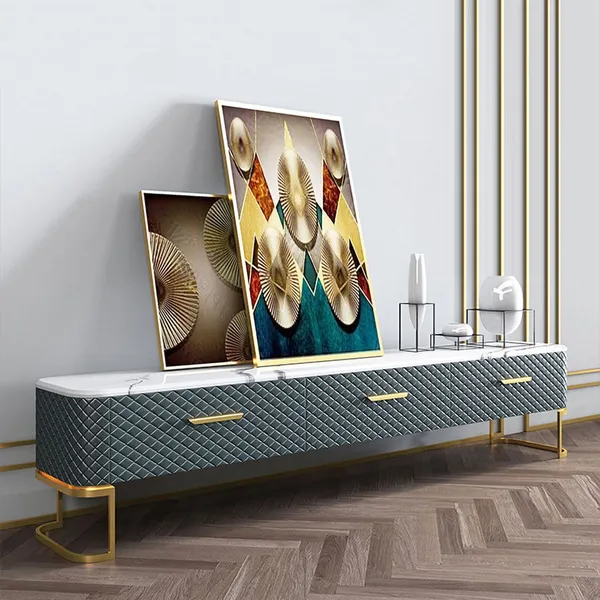 78 7 Modern Tv Stand Faux Marble Top, Faux Leather Tv Stand