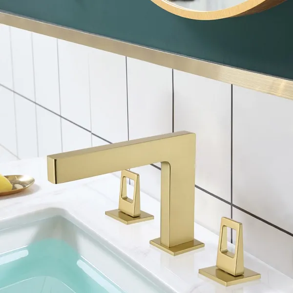 Modern Widespread Brushed Gold Bathroom Sink Faucet 2 Handle Homary - Sink Faucet Bathroom Gold
