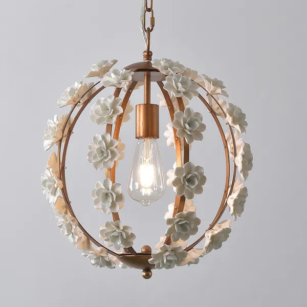 Floral Wrought Iron and Crystal 4 Light Chandelier Pendant Lighting 